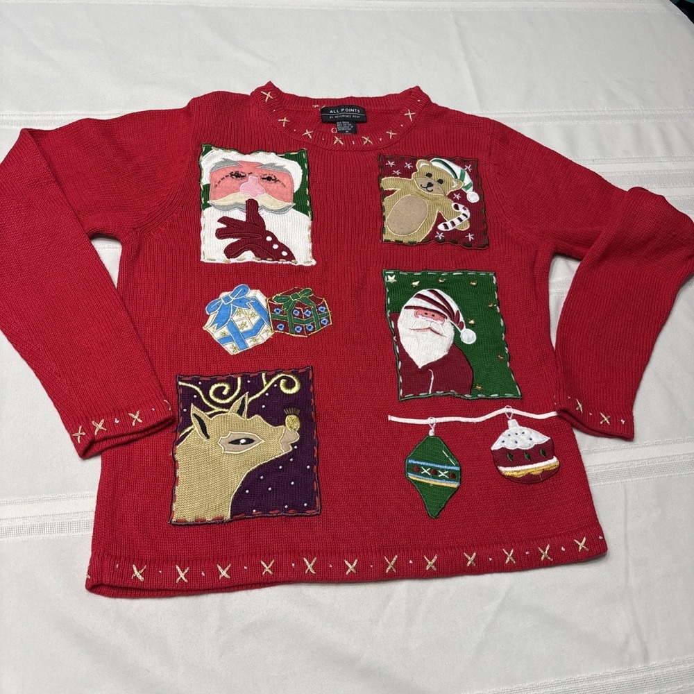 All Points by Reference Point Ugly Christmas Sweater Women's Med Santa Reindeer